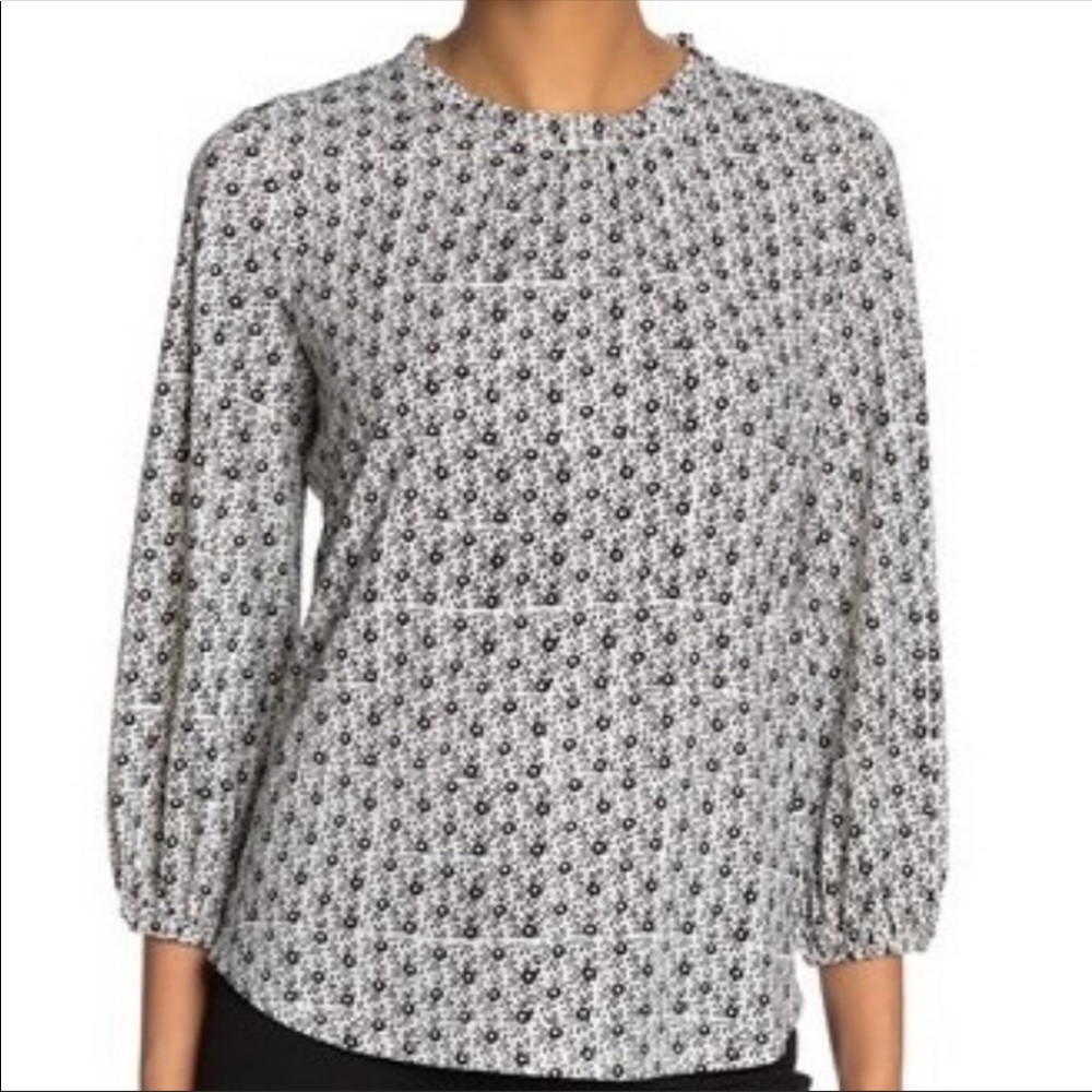 ADRIANNA PAPELL BLACK/WHITE 3/4 BUBBLE SLEEVE TOP